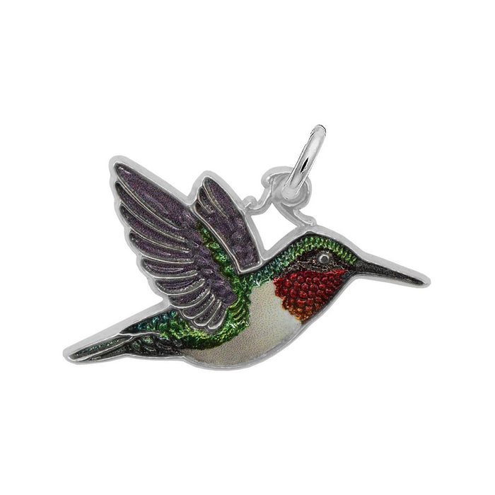 Painted Hummingbird Charm in Sterling Silver