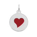 Painted Red Heart Disc Charm in Sterling Silver