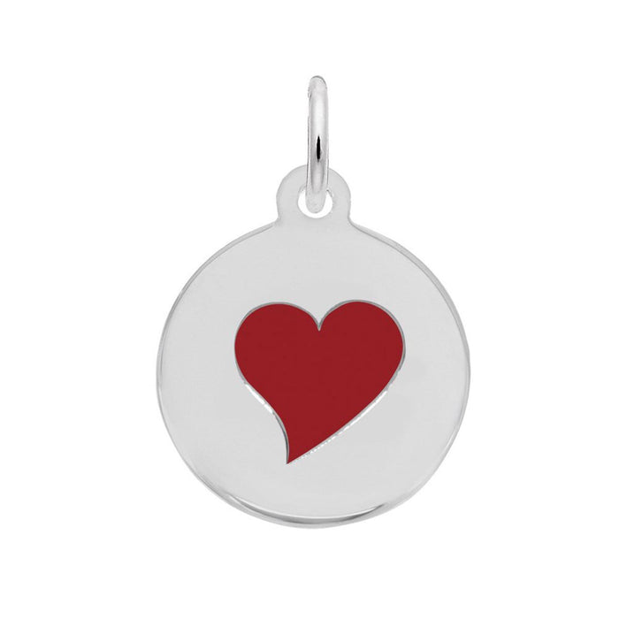 Painted Red Heart Disc Charm in Sterling Silver