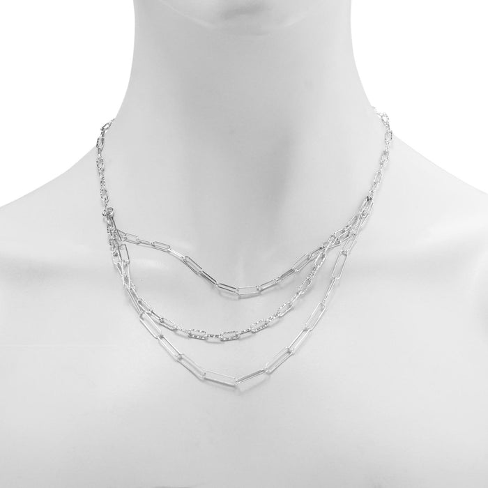 Paperclip Triple Strand Necklace in Sterling Silver