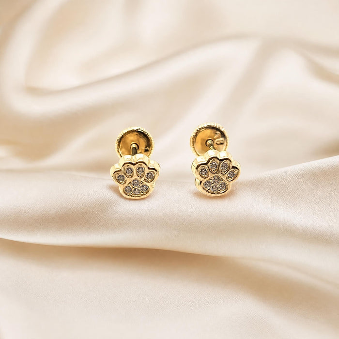 Paw Print Earrings with Micro Cubic Zirconia in 18K Gold