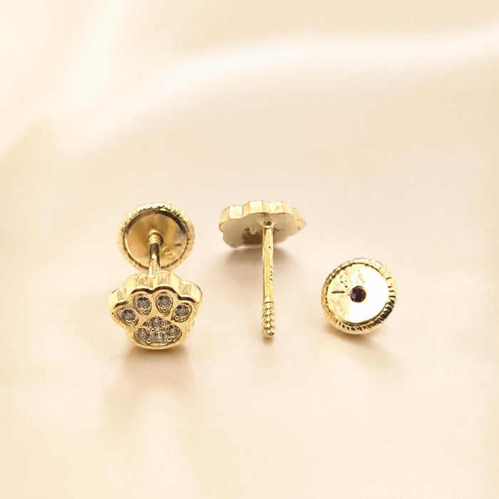 Paw Print Earrings with Micro Cubic Zirconia in 18K Gold