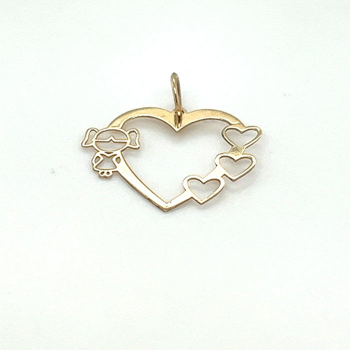 Pingente com Coracao Vazado e 1 Menina - Ricca Jewelry