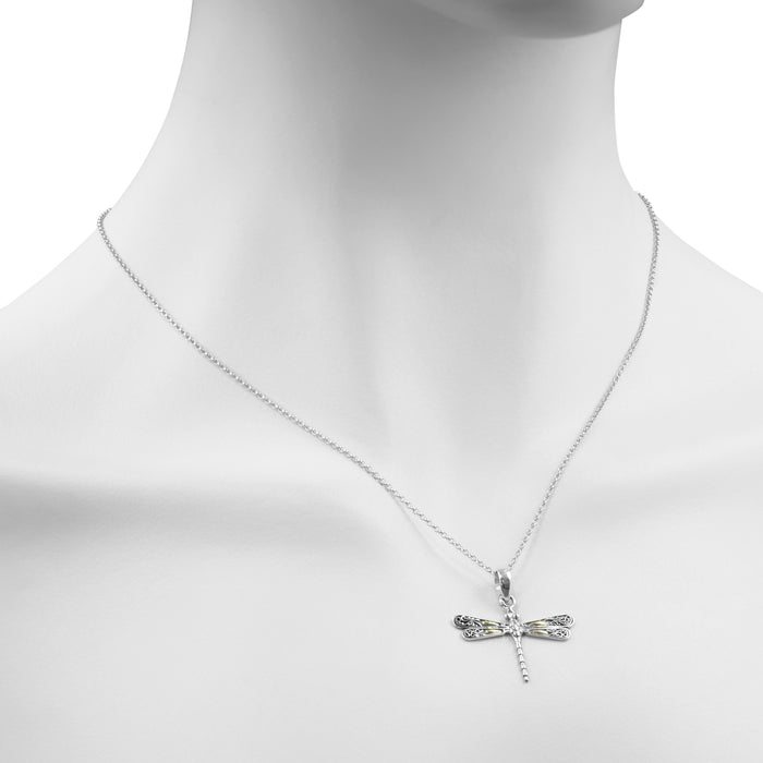 Phillip Gavriel Dragonfly Necklace in Sterling Silver and 18kt Yellow Gold