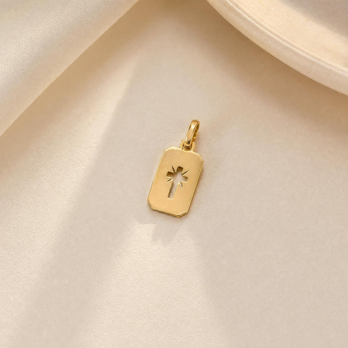 Plaque Pendant with Open Cross in 18K Gold