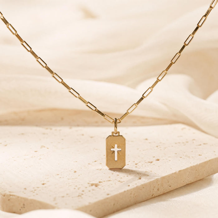 Plaque Pendant with Open Cross in 18K Gold