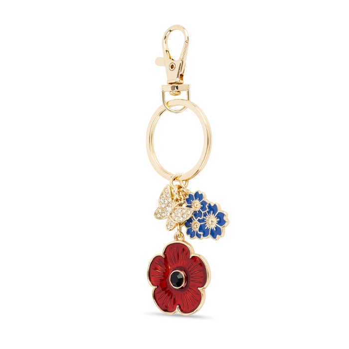Poppy Cornflowers and Butterflies Charm Keyring