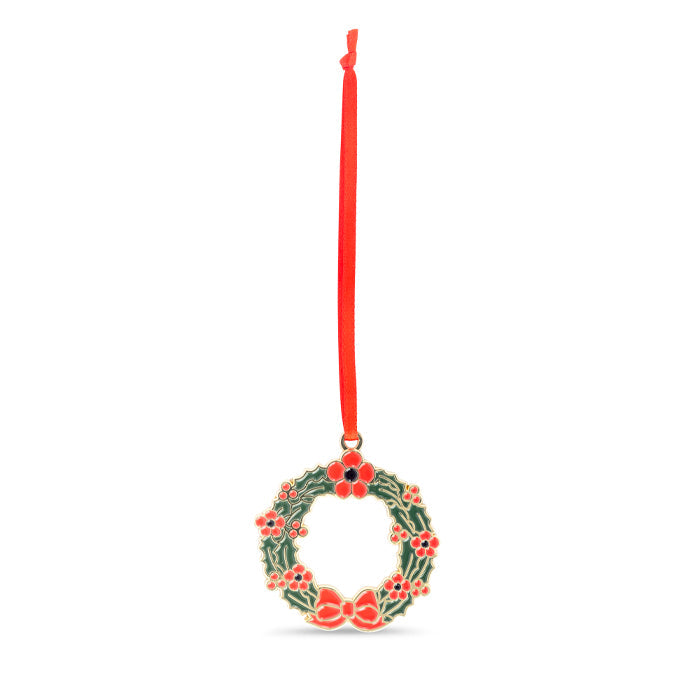 Poppy Wreath Enamel Christmas Decoration