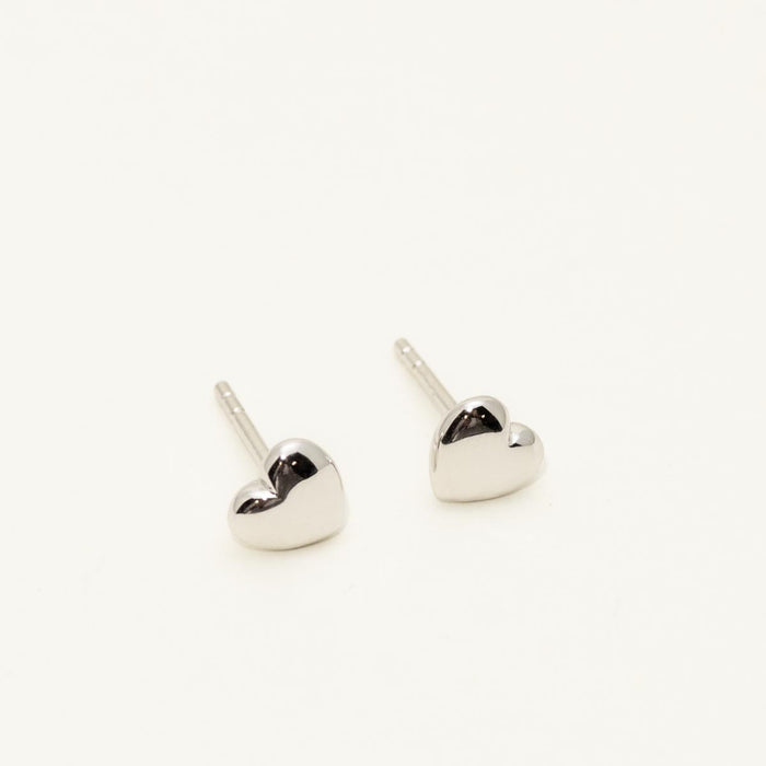 Puff Heart Stud Earrings in Sterling Silver