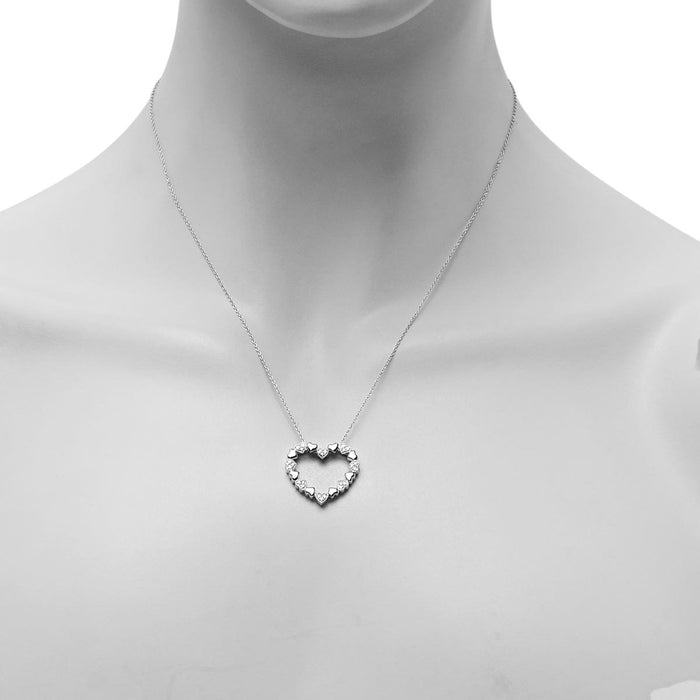 Puffed Heart Shape Necklace in Sterling Silver with Diamonds (1/20ct tw)