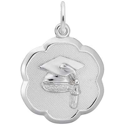 Rembrandt Disc Charm with Graduation Cap in Sterling Silver