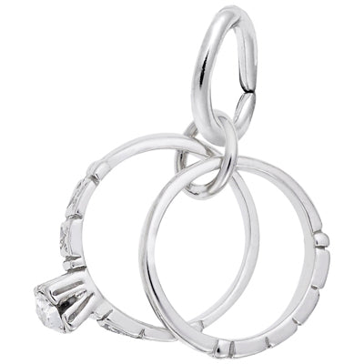 Rembrandt Wedding Rings with White Stone Charm in Sterling Silver