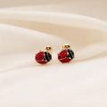 Resin Ladybug Earrings in 18K Gold