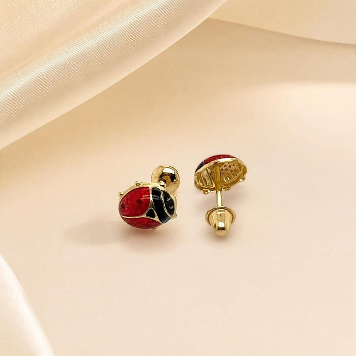 Resin Ladybug Earrings in 18K Gold