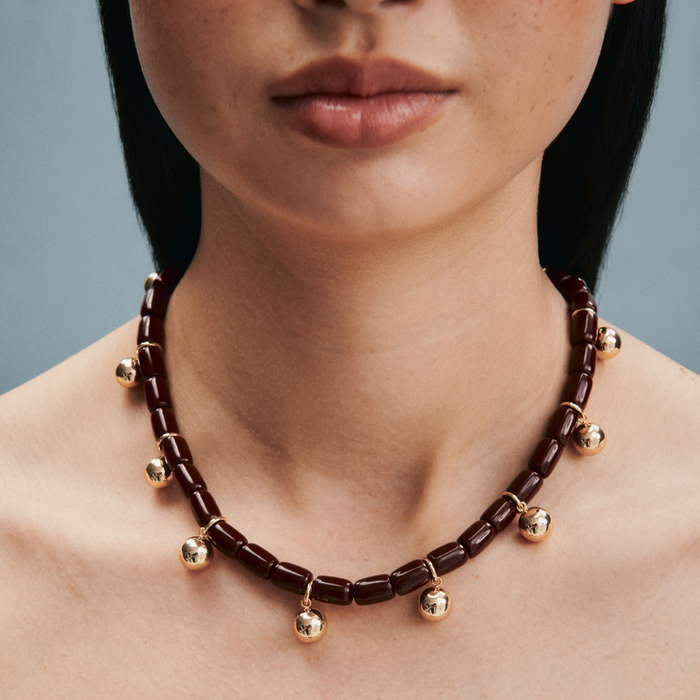 Resin Necklace - Burgundy/Gold