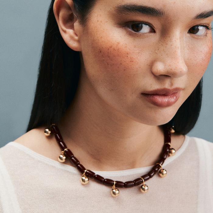 Resin Necklace - Burgundy/Gold