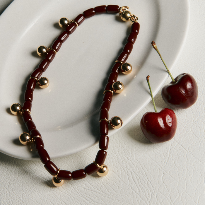 Resin Necklace - Burgundy/Gold
