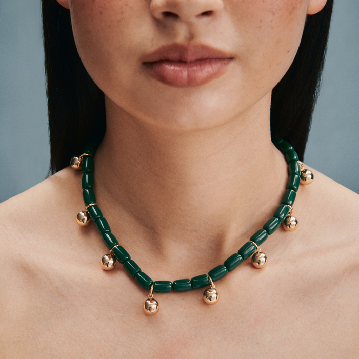 Resin Necklace - Forest Green/Gold