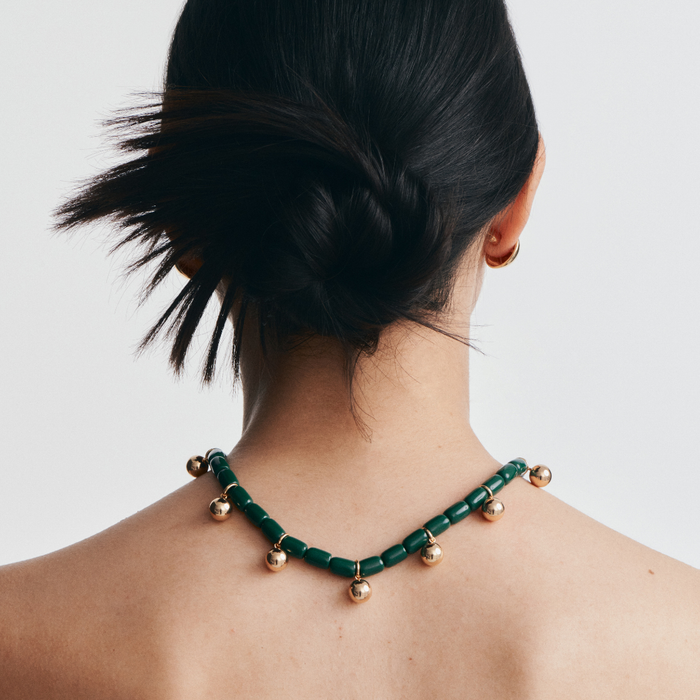 Resin Necklace - Forest Green/Gold