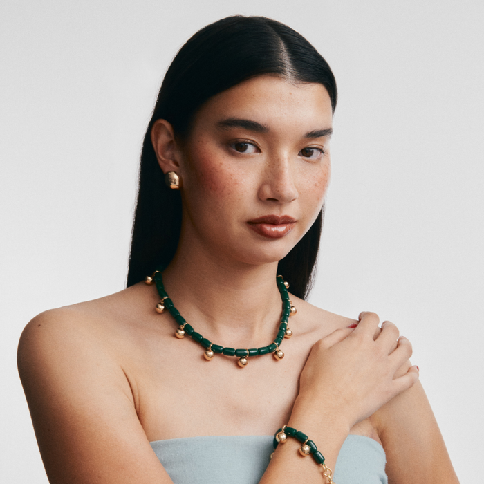 Resin Necklace - Forest Green/Gold
