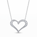 Rhodium Plated 925 Sterling Silver Wide CZ Heart Pendant Necklace - STP00102