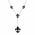 Rhodium and Black Rhodium Plated Black CZ Fleur De Lis Pendant Necklace - BGN00041