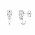 Rhodium Plated 925 Round & Baguette J-Half Hoop Earrings - ACE00026