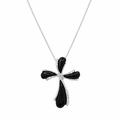 Rhodium Plated 925 Silver Clear CZ Black Cross Pendant Necklace- STP00890