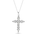 Rhodium Plated  925 Silver Clear CZ Cross Pendant Necklace - BGP00069