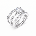 Rhodium Plated 925 Silver Clear Round Center CZ Bridal Engagement Trio Ring Set - BGR00507