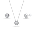 Rhodium Plated 925 Silver Clear Round Pave Set CZ Stud Earring and Necklace Set - BGS00081 | Silver Palace Inc.