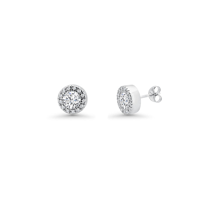 Rhodium Plated 925 Silver Clear Round Pave Set CZ Stud Earring and Necklace Set - BGS00081 | Silver Palace Inc.