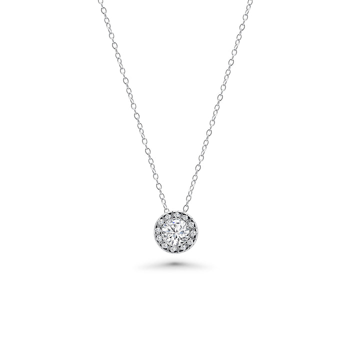 Rhodium Plated 925 Silver Clear Round Pave Set CZ Stud Earring and Necklace Set - BGS00081 | Silver Palace Inc.