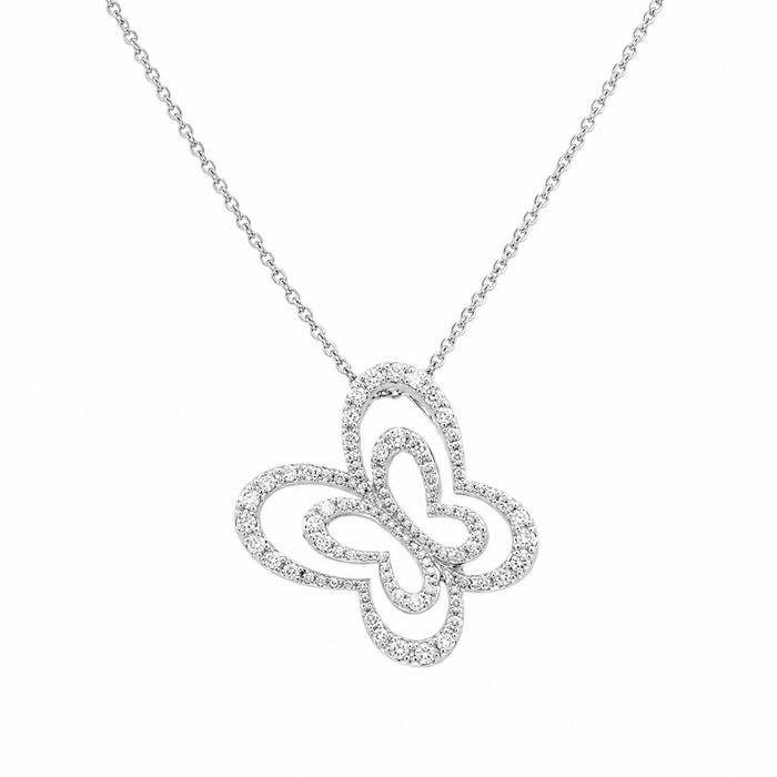 Rhodium Plated 925 Silver CZ Cutout Butterfly Pendant Necklace - STP00287
