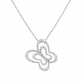 Rhodium Plated 925 Silver CZ Cutout Butterfly Pendant Necklace - STP00287