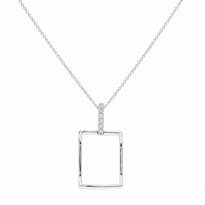 Silver 925 Rhodium Plated CZ Waved Rectangle Dangling Stud Earring and Necklace Set - STS00357 | Silver Palace Inc.