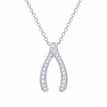 Rhodium Plated 925 Silver CZ Wishbone Pendant Necklace - STP00203