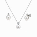 Rhodium Plated 925 Silver Fresh Water Pearl and Clear CZ Earring and Necklace Set - BGS00102