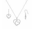 Silver 925 Rhodium Plated Graduated Open Heart CZ Dangling Hook Earring and Necklace Set - STS00176 | Silver Palace Inc.