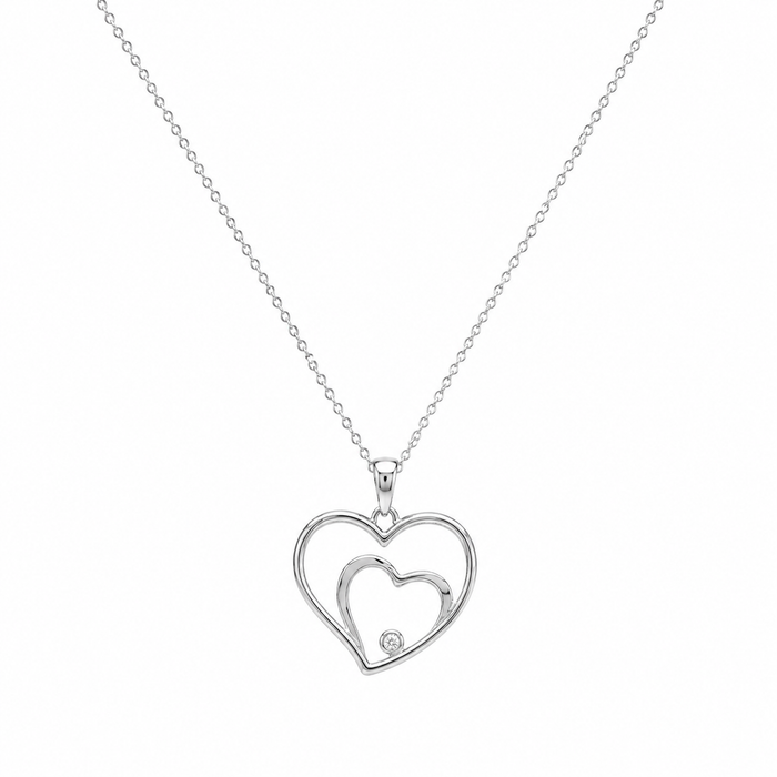 Silver 925 Rhodium Plated Graduated Open Heart CZ Dangling Hook Earring and Necklace Set - STS00176 | Silver Palace Inc.