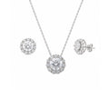 Silver 925 Rhodium Plated Halo CZ Stud Earring and Necklace Set - STS00158 | Silver Palace Inc.