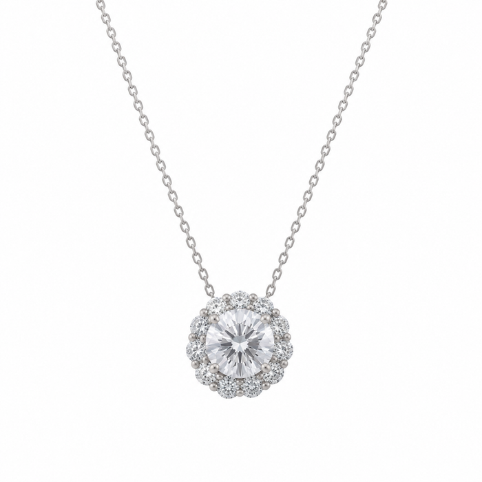 Silver 925 Rhodium Plated Halo CZ Stud Earring and Necklace Set - STS00158 | Silver Palace Inc.