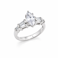 Rhodium Plated 925 Silver Marquise Center Baguette Round Clear CZ Bridal Engagement Ring - BGR00443