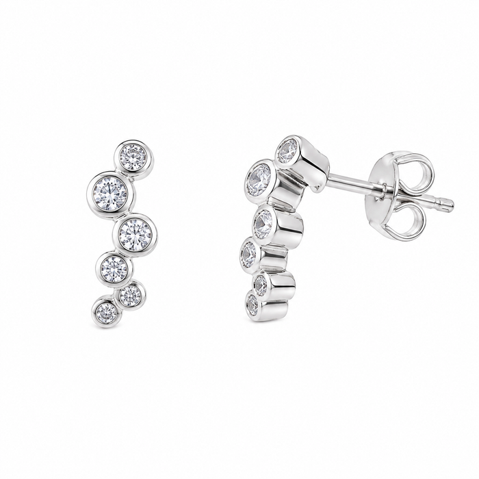 Rhodium Plated 925 Silver Micro Pave Clear CZ Cluster Drop Stud Earrings - ACE00015