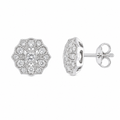 Rhodium Plated 925 Silver Micro Pave Filigree CZ Stud Earrings - ACE00024