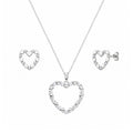Rhodium Plated 925 Silver Open Heart CZ Stud Earring and Necklace Set - STS00127 | Silver Palace Inc.