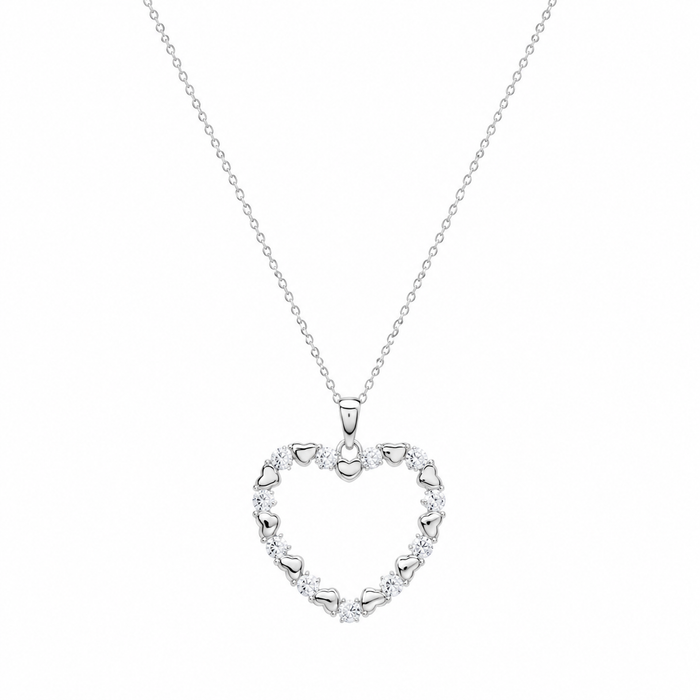 Rhodium Plated 925 Silver Open Heart CZ Stud Earring and Necklace Set - STS00127 | Silver Palace Inc.