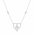 Rhodium Plated 925 Silver Open Heart Fleur De Lis Center CZ Pendant Necklace - BGN00012