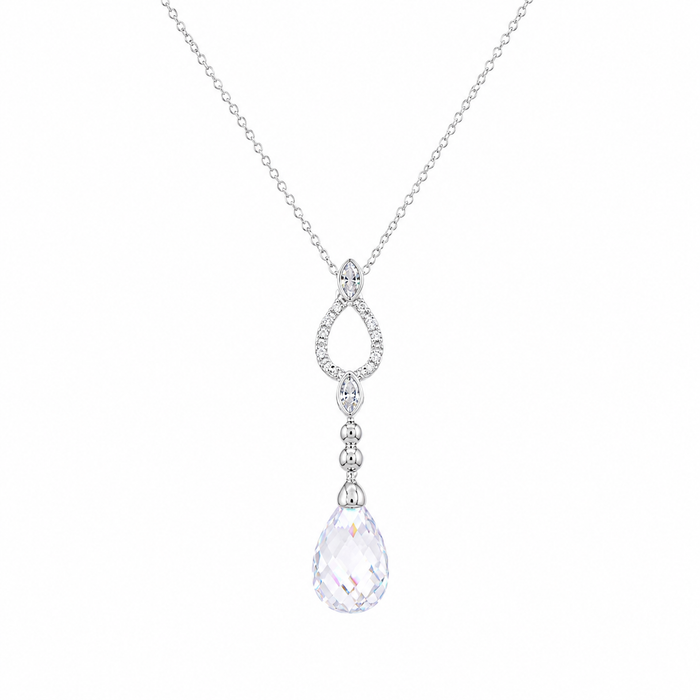 Rhodium Plated 925 Silver Open Teardrop CZ Dangling Stud Earring and Necklace Bridal Set - STS00074 | Silver Palace Inc.