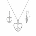 Silver 925 Rhodium Plated Plain Heart Peace Sign Dangling Earring and Necklace Set - STS00237 | Silver Palace Inc.